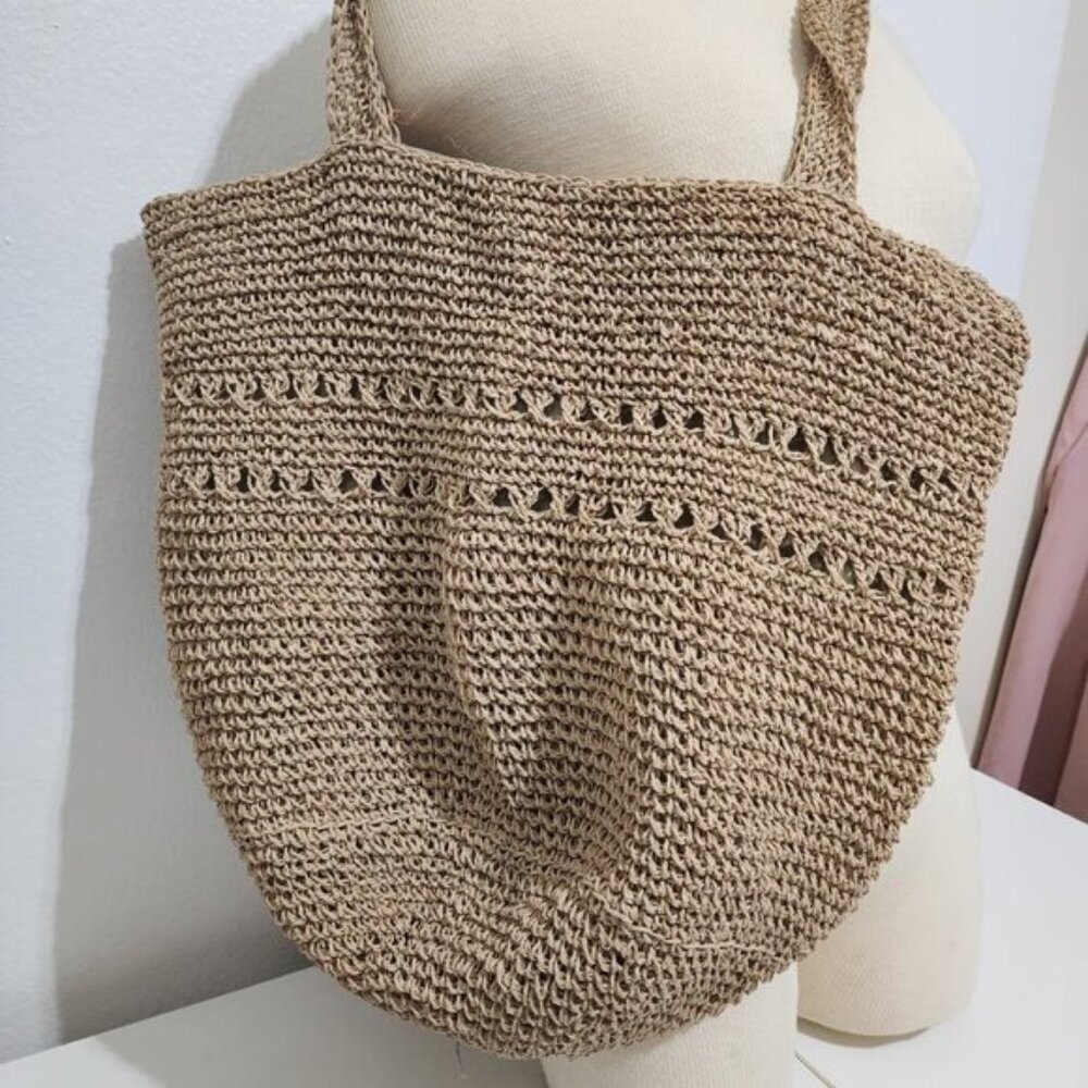 Vintage Tandem Macrame Beige Grandma Coastal Slouchy Shoulder Bag Boho